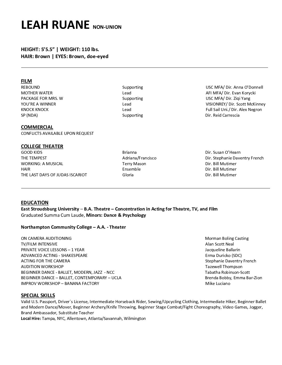 Leah Ruane_Acting Resume